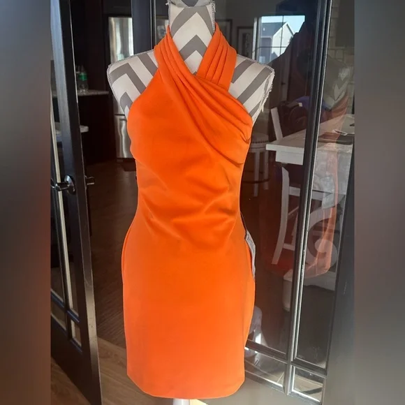 🆕NWT RACHEL Rachel Roy Women's Harland Short Halter Sheath Dress in orange M - Picture 3 of 6
